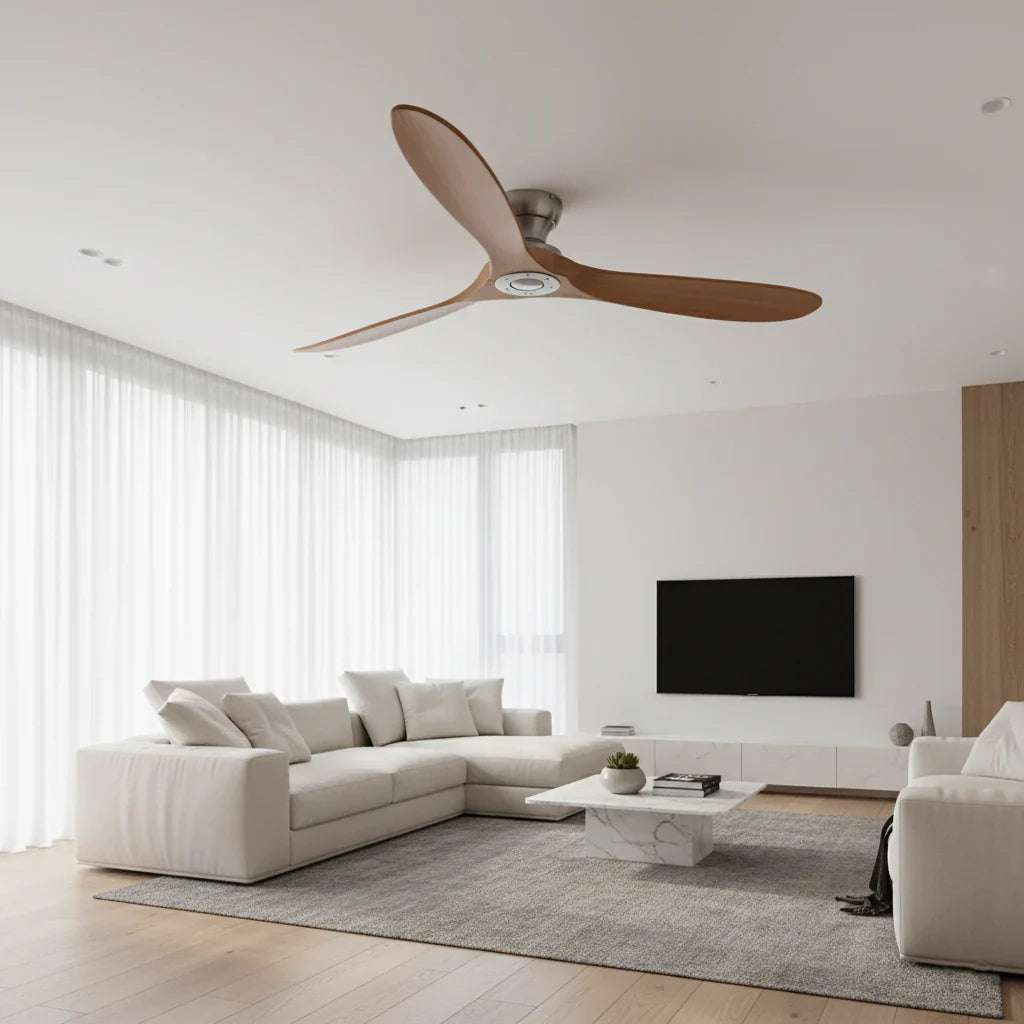 Frida — Ventilateur bois massif naturel et argent