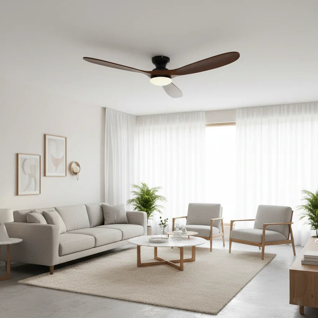 Nordkapp — Ventilateur éclairage LED bois foncé et noir
