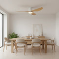 Lyra — Ventilateur LED intégrée blanc et bois clair