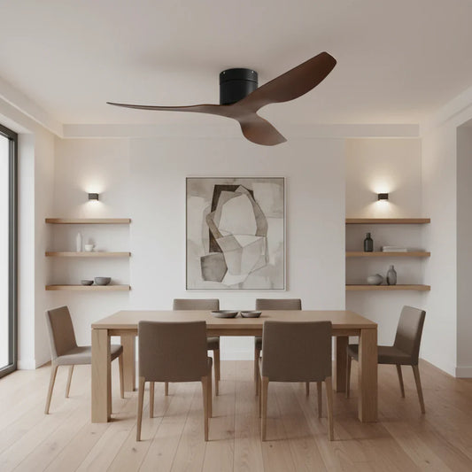 Atlas — Ventilateur ultra-plat noir et bois foncé