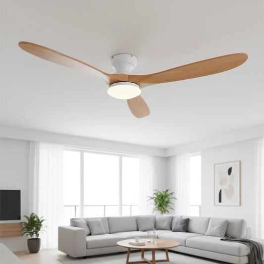 Lumi — Ventilateur éclairage LED bois naturel et blanc