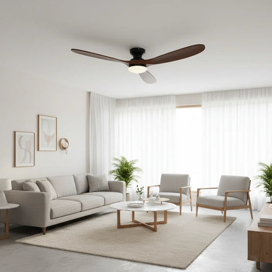 Nordkapp — Ventilateur éclairage LED bois foncé et noir