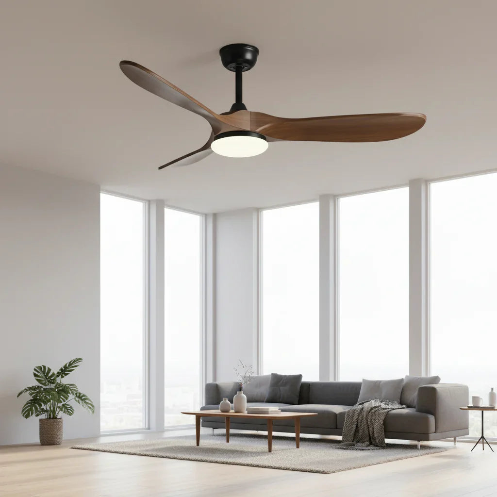 Mistral — Ventilateur vintage noir et bois foncé, LED